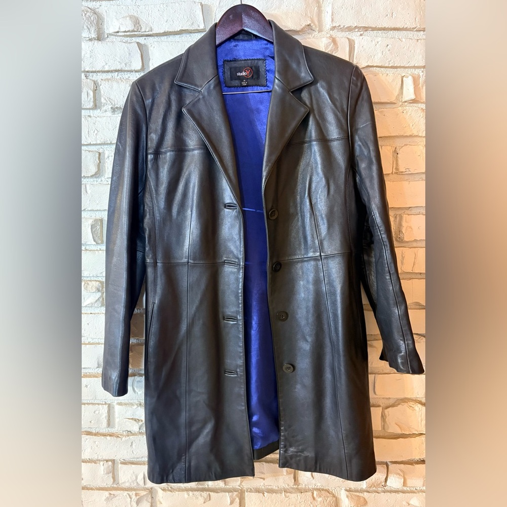 Vintage Black Leather Mid Length Jacket